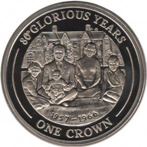 Реверс монеты Гибралтар, 1 крона, 2006, 80 лет со дня рождения Королевы Елизаветы II - королевская семья