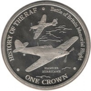 Реверс монеты Гибралтар, 1 крона, 2007, История королевских ВВС - Hawker Hurricane