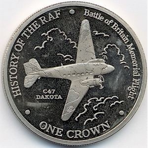 Реверс монеты Гибралтар, 1 крона, 2007, История королевских ВВС - C47 Dakota