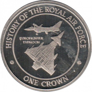 Реверс монеты Гибралтар, 1 крона, 2008, История королевских ВВС - Eurofighter Typhoon