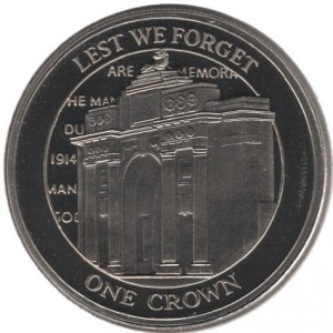 Реверс монеты Гибралтар, 1 крона, 2008, Чтобы мы не забыли - Мемориал пропавшим без вести у Менинских ворот