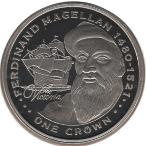 Реверс монеты Гибралтар, 1 крона, 2009, Великие исследователи - Фернан Магеллан