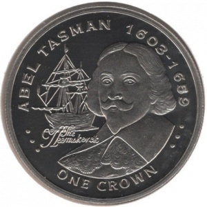Реверс монеты Гибралтар, 1 крона, 2009, Великие исследователи - Абель Янсзон Тасман
