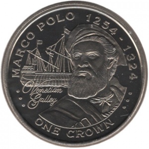Реверс монеты Гибралтар, 1 крона, 2009, Великие исследователи - Марко Поло