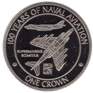 Реверс монеты Гибралтар, 1 крона, 2009, 100 лет авиации ВМФ - Supermarine Scimitar