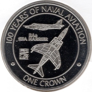 Реверс монеты Гибралтар, 1 крона, 2009, 100 лет авиации ВМФ - Sea Harrier