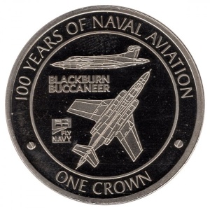 Реверс монеты Гибралтар, 1 крона, 2009, 100 лет авиации ВМФ - Blackburn Buccaneer