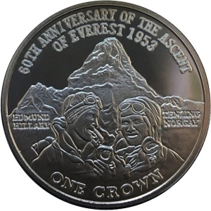 Реверс монеты Гибралтар, 1 крона, 2013, 60 лет первовосхождению на Эверест