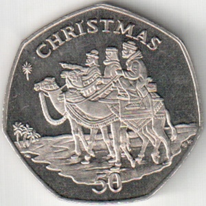 Реверс монеты Гибралтар, 50 пенсов, 2001, Рождество