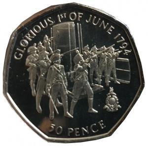 Реверс монеты Гибралтар, 50 пенсов, 2004, Операции королевской морской пехоты - Славное первое июня 1794г.