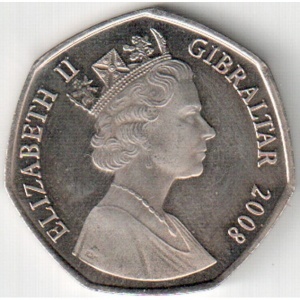 Аверс монеты Гибралтар, 50 пенсов, 2008, Богоматерь Европейская