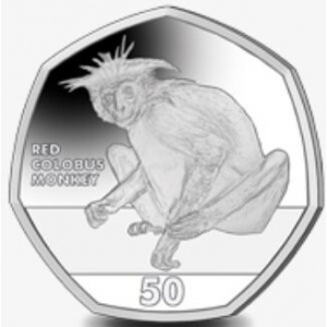 Реверс монеты Гибралтар, 50 пенсов, 2018, Приматы - Красный колобус (Piliocolobus badius)