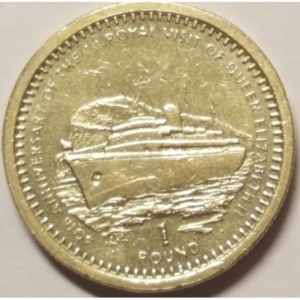 Реверс монеты Гибралтар, 1 фунт, 1994, 40 лет первому королевскому визиту Королевы Елизаветы II