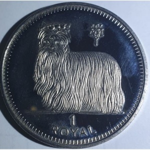 Реверс монеты Гибралтар, 1 роял, 1997, Лучшие друзья человека - Йоркширский терьер