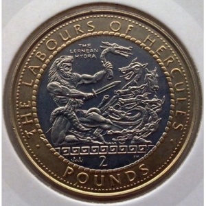 Реверс монеты Гибралтар, 2 фунта, 1998, 12 подвигов Геракла - Лернейская гидра