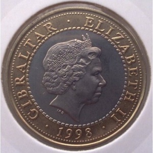 Аверс монеты Гибралтар, 2 фунта, 1998, 12 подвигов Геракла - Эриманфский вепрь