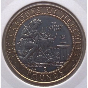 Реверс монеты Гибралтар, 2 фунта, 1999, 12 подвигов Геракла - Авгиевы конюшни