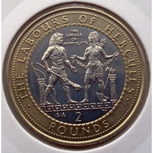 Реверс монеты Гибралтар, 2 фунта, 2000, 12 подвигов Геракла - Пояс Ипполиты