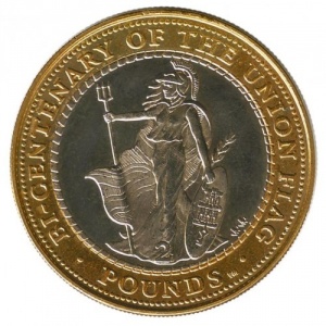 Реверс монеты Гибралтар, 2 фунта, 2001, 200 лет Британскому флагу