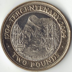Реверс монеты Гибралтар, 2 фунта, 2004, 300 лет захвату Гибралтара