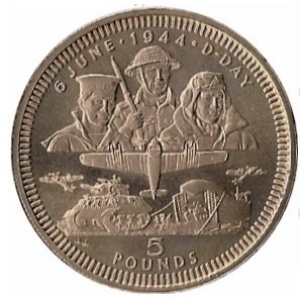Реверс монеты Гибралтар, 5 фунтов, 1994, 50 лет Битве за Нормандию