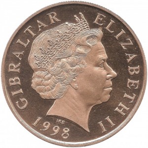 Аверс монеты Гибралтар, 5 фунтов, 1998, 40 лет Радио Гибралтара