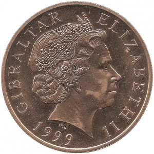 Аверс монеты Гибралтар, 5 фунтов, 1999, Средиземноморский гребной клуб