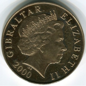 Аверс монеты Гибралтар, 5 фунтов, 2000, 60 лет битве за Британию