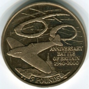 Реверс монеты Гибралтар, 5 фунтов, 2000, 60 лет битве за Британию