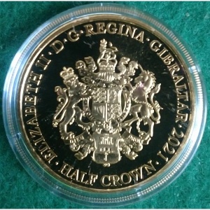 Аверс монеты Гибралтар, ½ кроны, 2021, Элвис Пресли /позолоченный/