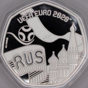 Реверс монеты Гибралтар, 20 пенсов, 2020, УЕФА Чемпионат Европы по футболу 2020 - Россия /RUS/