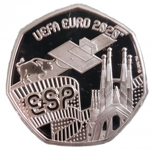 Реверс монеты Гибралтар, 20 пенсов, 2020, УЕФА Чемпионат Европы по футболу 2020 - Испания /ESP/