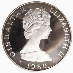 Аверс монеты Гибралтар, 1 крона, 1980, 80 лет со дня рождения Королевы Матери