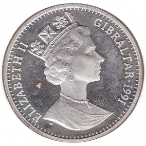 Аверс монеты Гибралтар, 1 крона, 1991-1992, XXV Летние Олимпийские игры, Барселона 1992 - Метание копья