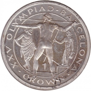 Реверс монеты Гибралтар, 1 крона, 1991-1992, XXV Летние Олимпийские игры, Барселона 1992 - Метание копья