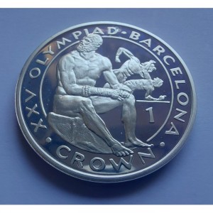 Реверс монеты Гибралтар, 1 крона, 1991, XXV Летние Олимпийские игры, Барселона 1992 - Борьба