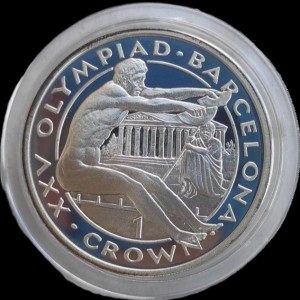 Реверс монеты Гибралтар, 1 крона, 1991, XXV Летние Олимпийские игры, Барселона 1992 - Прыжки в длину