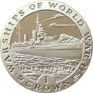 Реверс монеты Гибралтар, 1 крона, 1993, Корабли Второй мировой войны - HMS Penelope