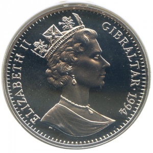 Аверс монеты Гибралтар, 1 крона, 1994, Вторая Мировая война. Генерал Эйзенхауэр