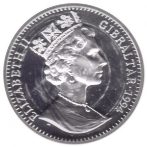 Аверс монеты Гибралтар, 1 крона, 1994, 25 лет первому человеку на Луне. Восстановление космической капсулы