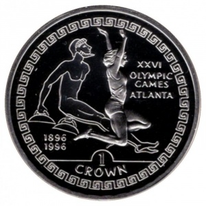 Реверс монеты Гибралтар, 1 крона, 1995, XXVI Летние Олимпийские игры, Атланта 1996 - Прыжки в длину