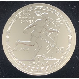 Реверс монеты Гибралтар, 1 крона, 1995, XXVI Летние Олимпийские игры, Атланта 1996 - Метание диска