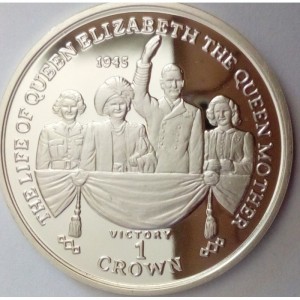 Реверс монеты Гибралтар, 1 крона, 2000, Жизнь Королевы-Матери - Победа 1945