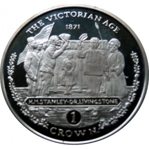 Реверс монеты Гибралтар, 1 крона, 2001, Викторианская эпоха - Стэнли встречается с доктором Ливингстоном