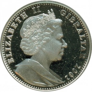 Аверс монеты Гибралтар, 1 крона, 2002, Древние монеты Электрума — Лев и Бык