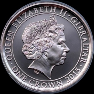 Аверс монеты Гибралтар, 1 крона, 2015, 50 лет со дня смерти Уинстона Черчилля /покрытие розовым золотом/