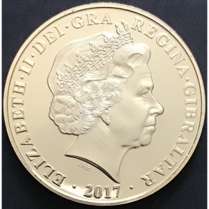 Аверс монеты Гибралтар, 1 крона, 2017, 100 лет дому Виндзоров - Герб /с платиной/