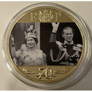 Реверс монеты Гибралтар, 1 крона, 2017, 70-я годовщина свадьбы королевы Елизаветы II и принца Филиппа /1950-е - Десят…
