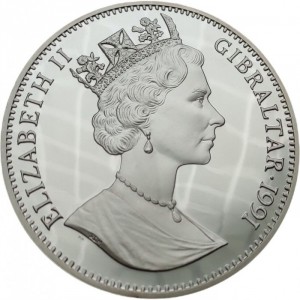 Аверс монеты Гибралтар, 5 крон, 1991, XXV Летние Олимпийские игры, Барселона 1992 - Метание диска