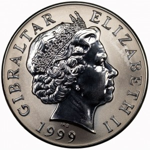 Аверс монеты Гибралтар, 5 фунтов, 1999, Миллениум